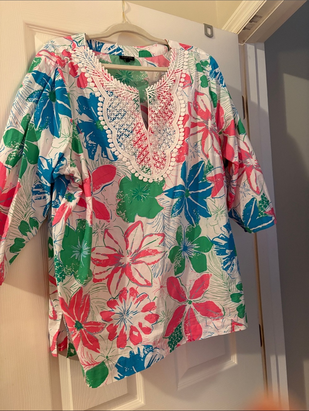 Talbots White Tunic with Pink, Green & Blue Floral Print